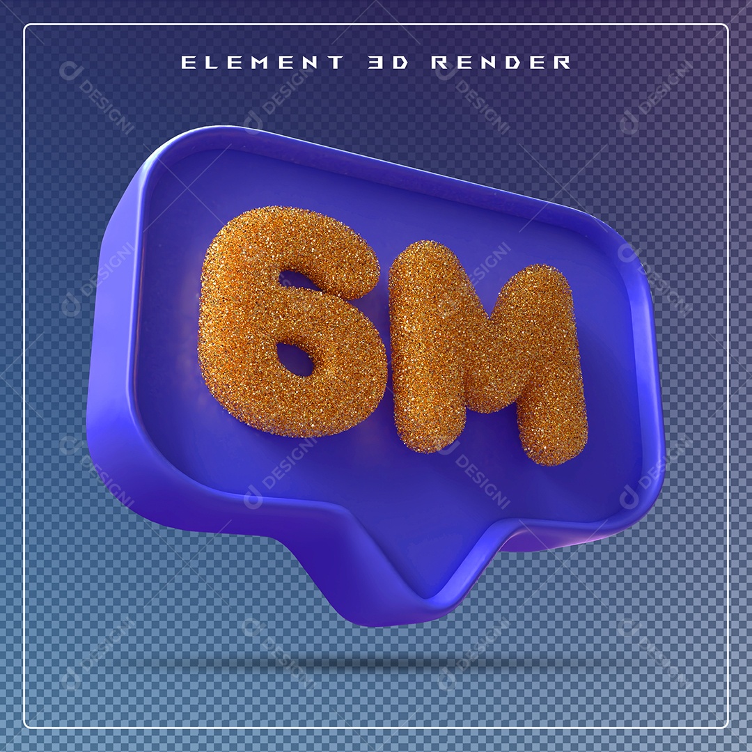 Ícone 3D Azul com 6M de Seguidores Elemento para Composição PSD