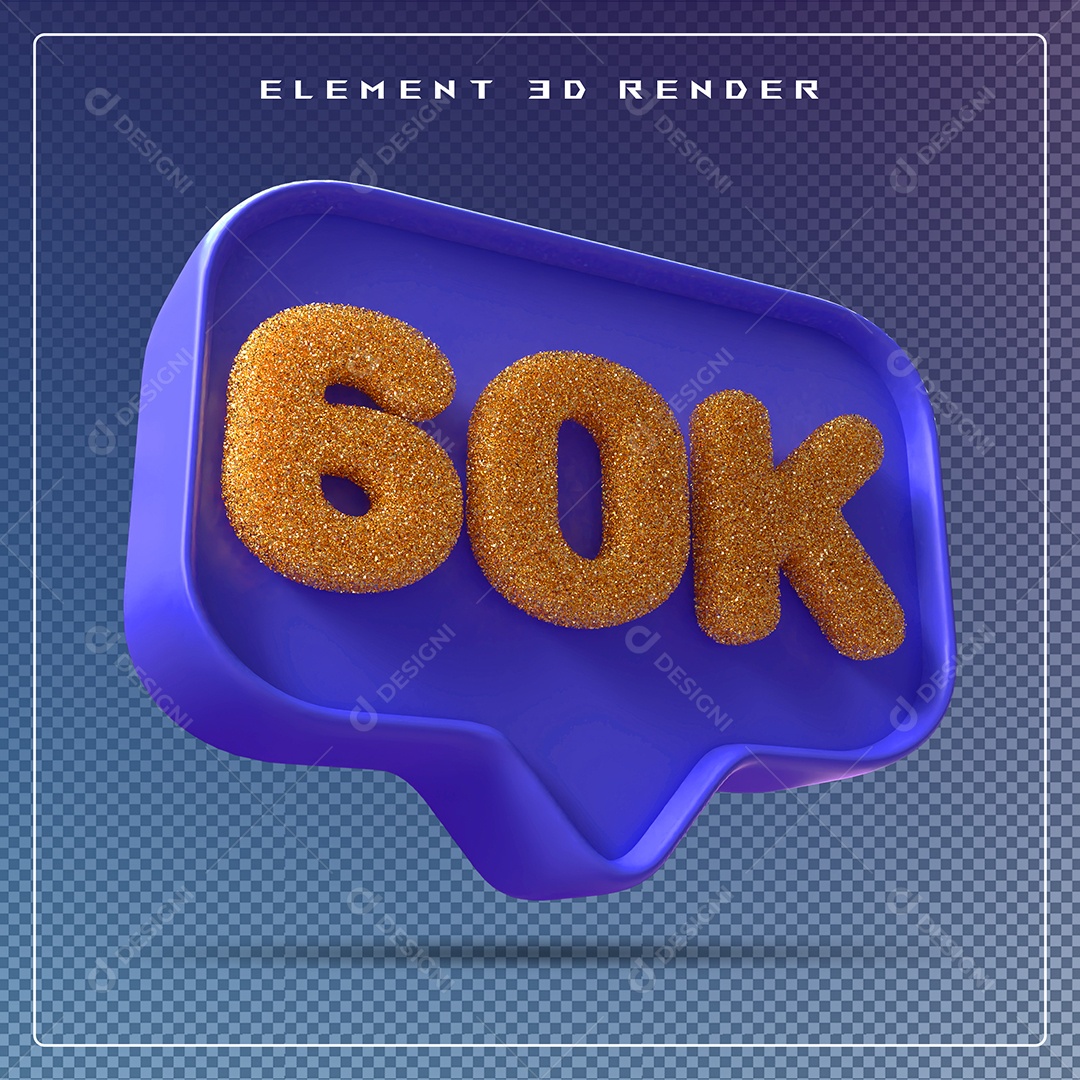 Ícone 3D Azul com 60K de Seguidores Elemento para Composição PSD