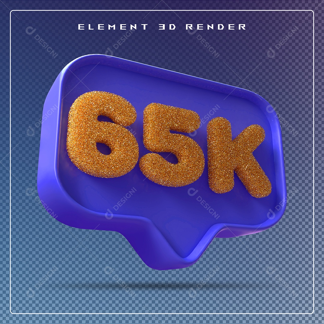 Ícone 3D Azul com 65K de Seguidores Elemento para Composição PSD