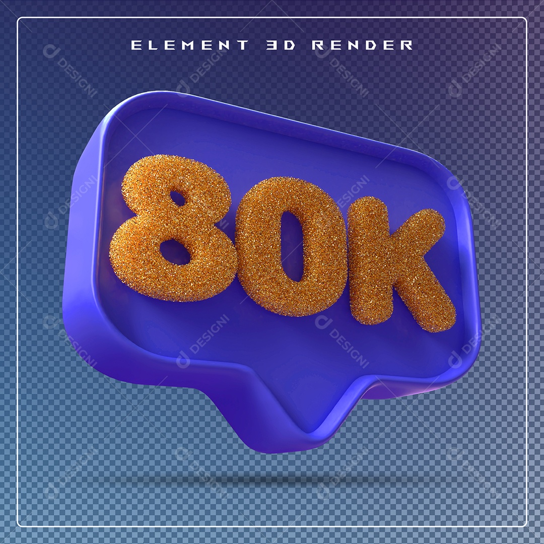 Ícone 3D Azul com 80K de Seguidores Elemento para Composição PSD