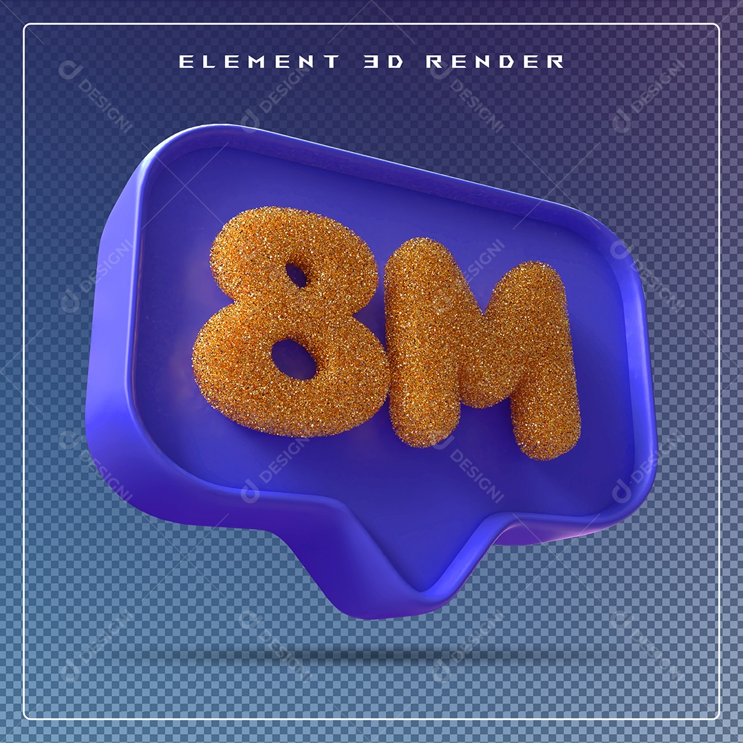 Ícone 3D Azul com 8M de Seguidores Elemento para Composição PSD