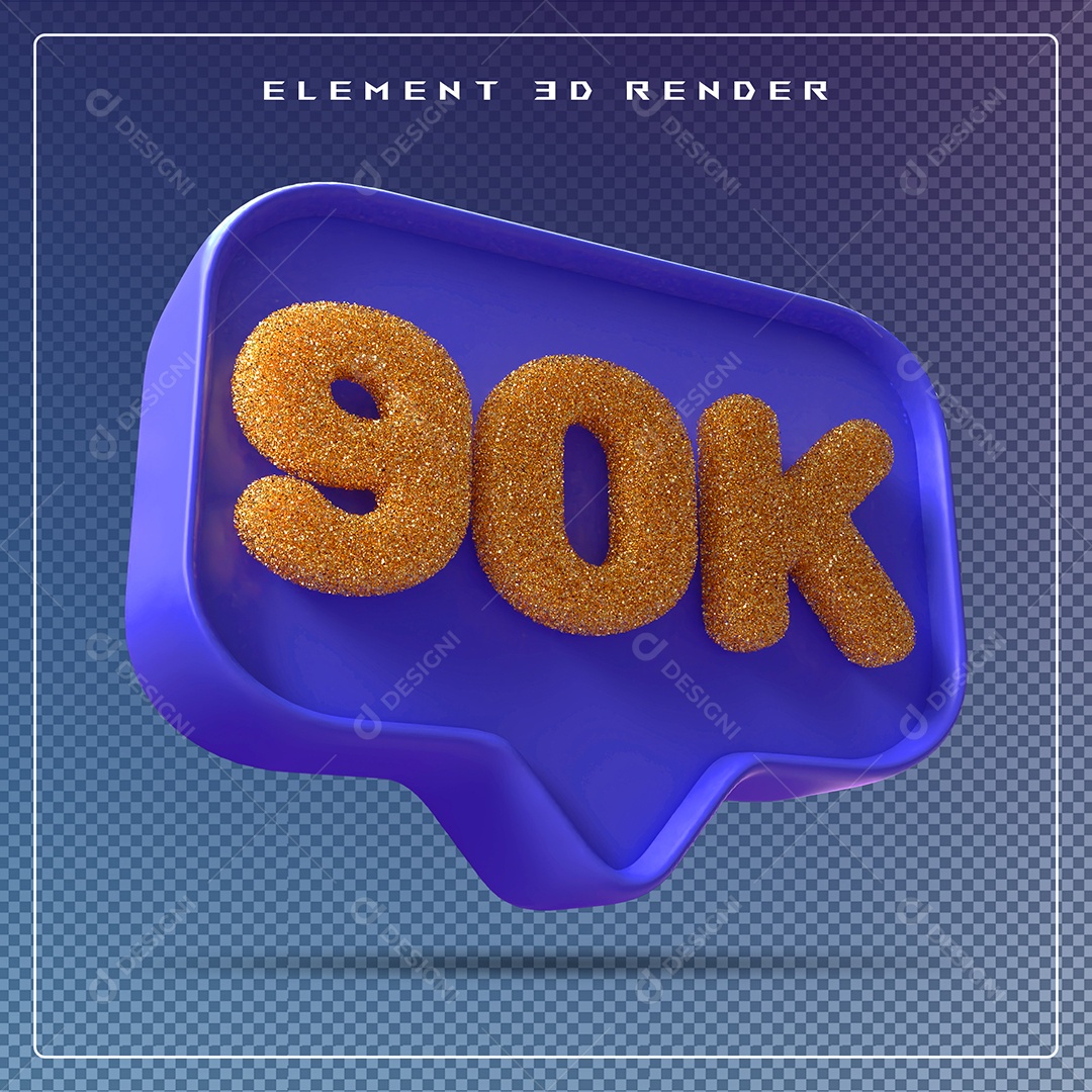 Ícone 3D Azul com 90K de Seguidores Elemento para Composição PSD