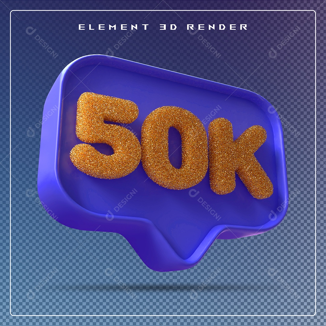 Ícone 3D Azul com 50K de Seguidores Elemento para Composição PSD