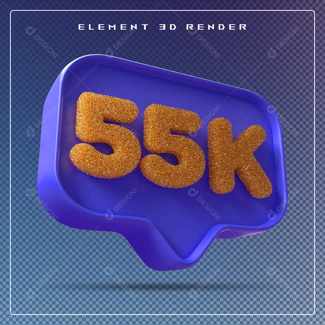 Ícone 3D Azul com 55K de Seguidores Elemento para Composição PSD