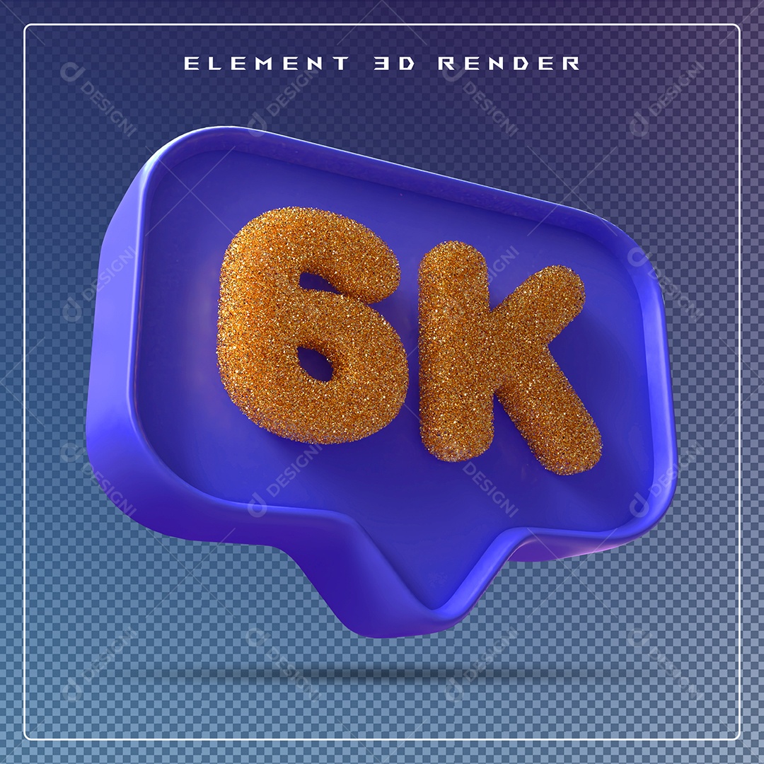 Ícone 3D Azul com 6K de Seguidores Elemento para Composição PSD