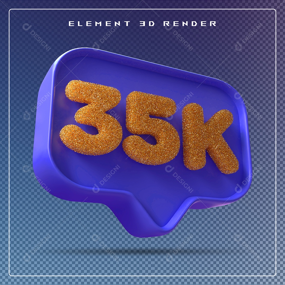 Ícone 3D Azul com 35K de Seguidores Elemento para Composição PSD