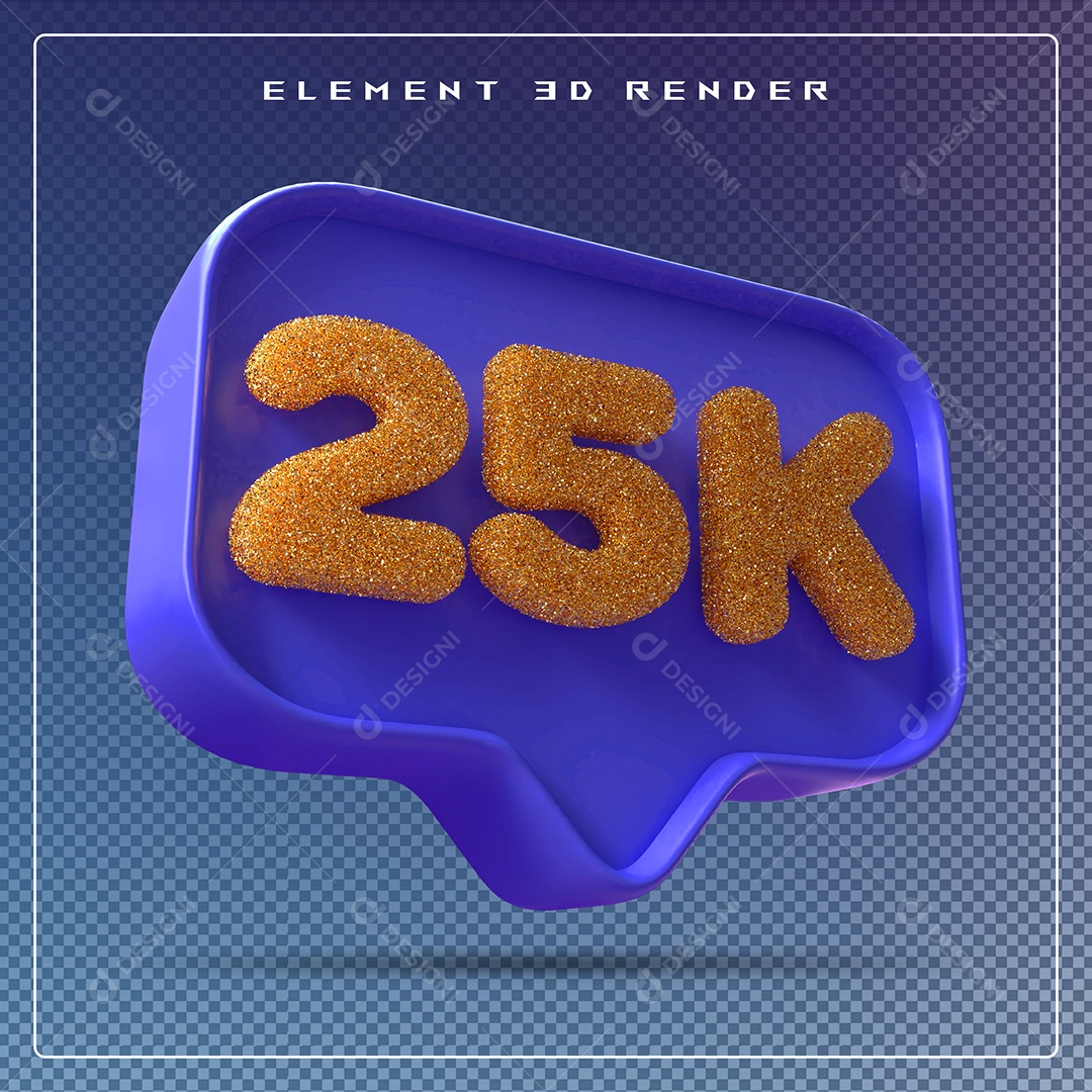 Ícone 3D Azul com 25K de Seguidores Elemento para Composição PSD