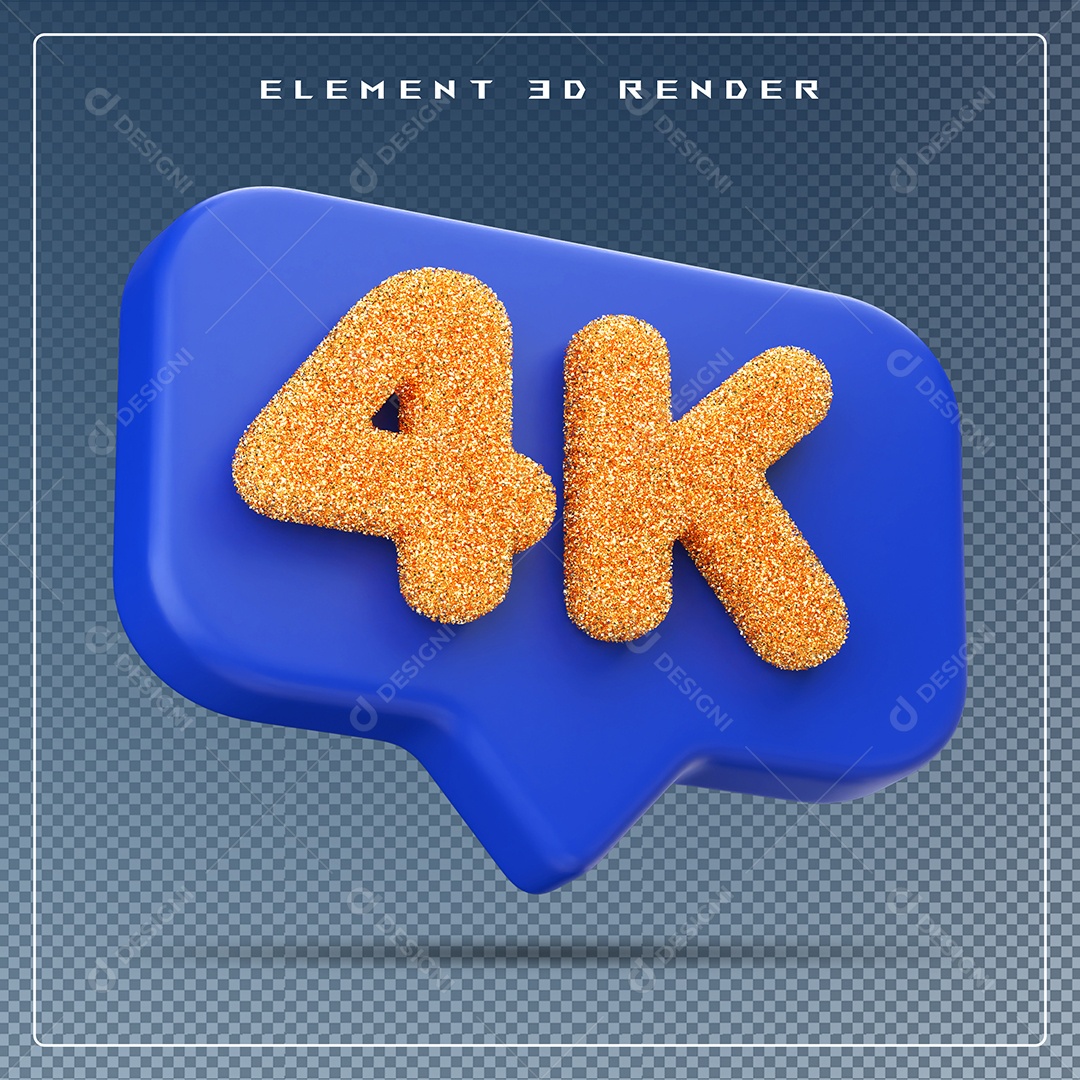 Ícone 3D Azul com 4K de Seguidores Elemento para Composição PSD