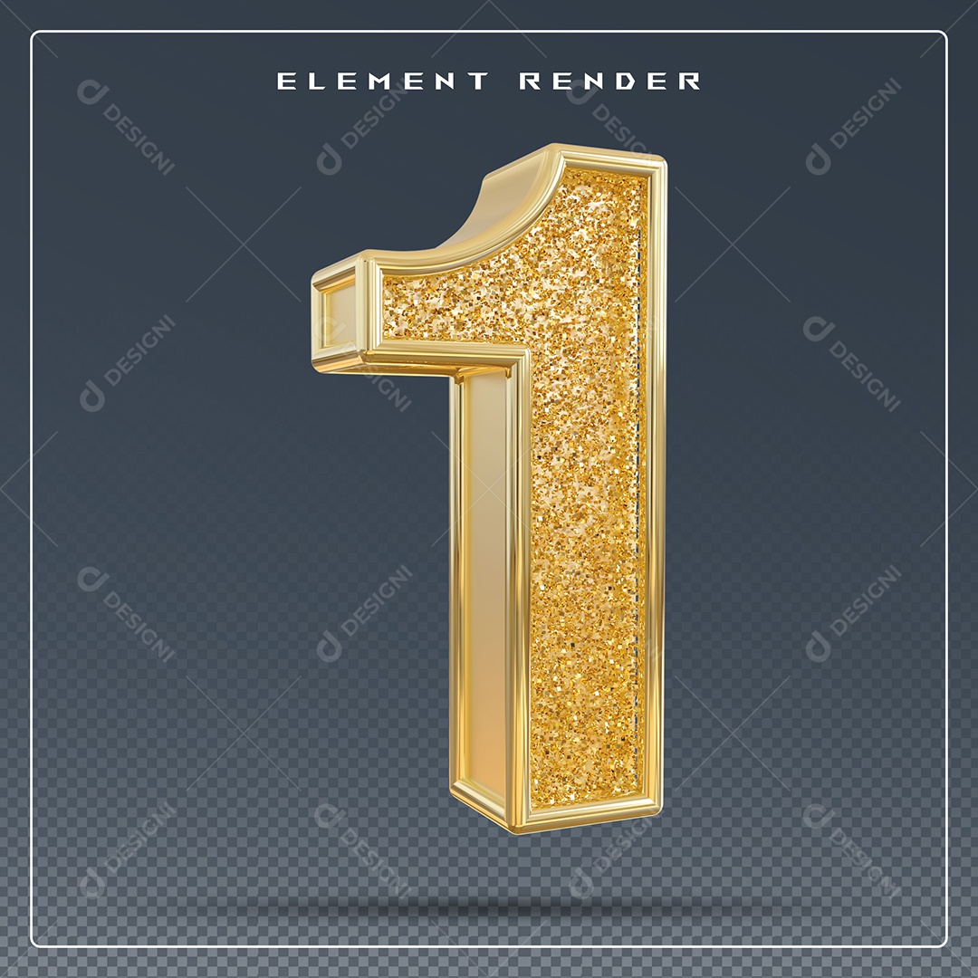 Elemento 3D Número 1 Dourado para Composição PSD