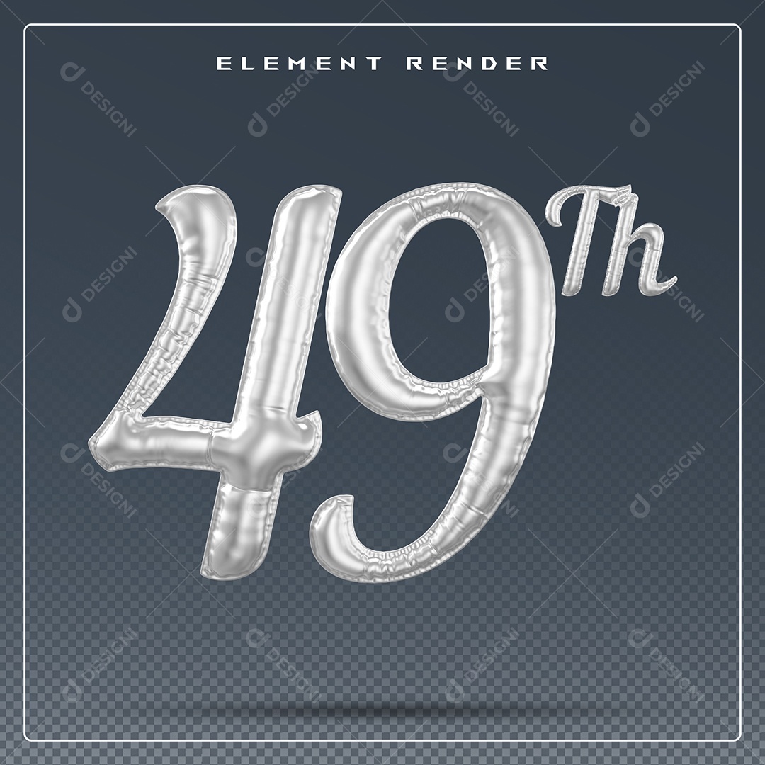 Elemento 3D Número 49 Th Cinza para Composição PSD