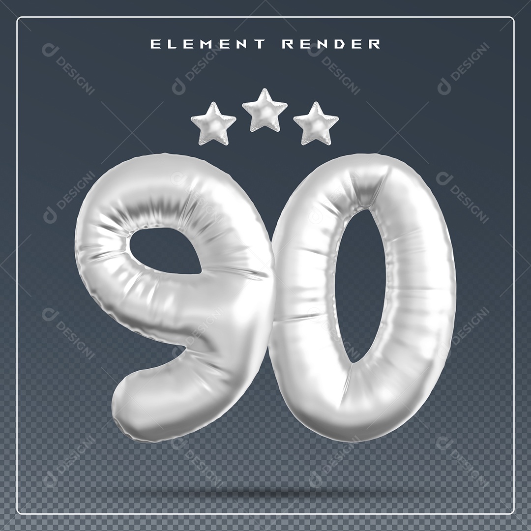 Elemento 3D Número 90 Cinza para Composição PSD