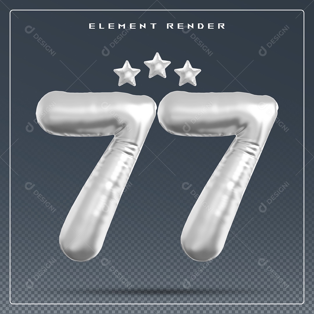 Elemento 3D Número 77 Cinza para Composição PSD