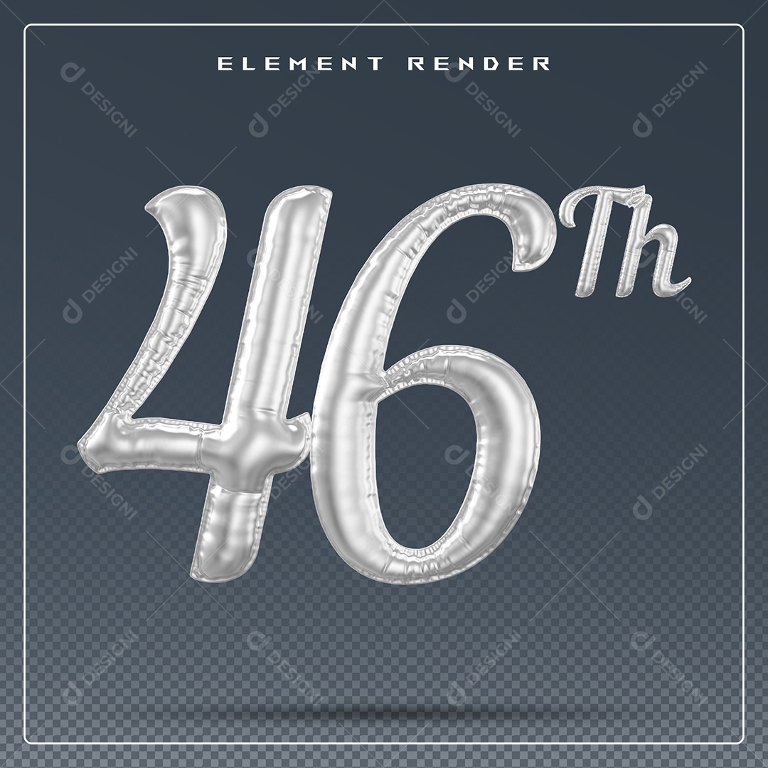 Elemento 3D Número 46 Th  Cinza para Composição PSD