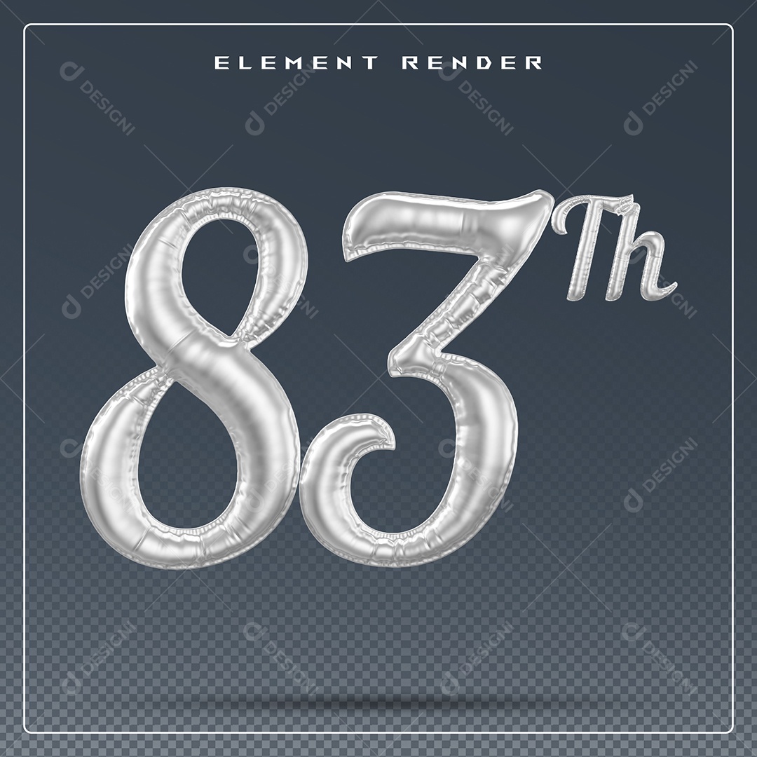 Elemento 3D Número 83 Cinza para Composição PSD