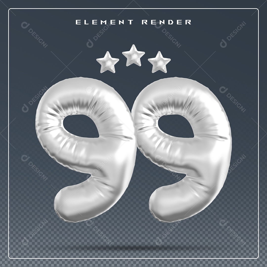 Elemento 3D Número 99 Cinza para Composição PSD