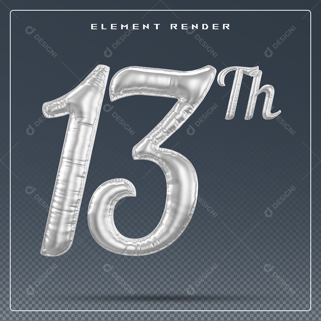 Elemento 3D Número 13 Th Cinza para Composição PSD