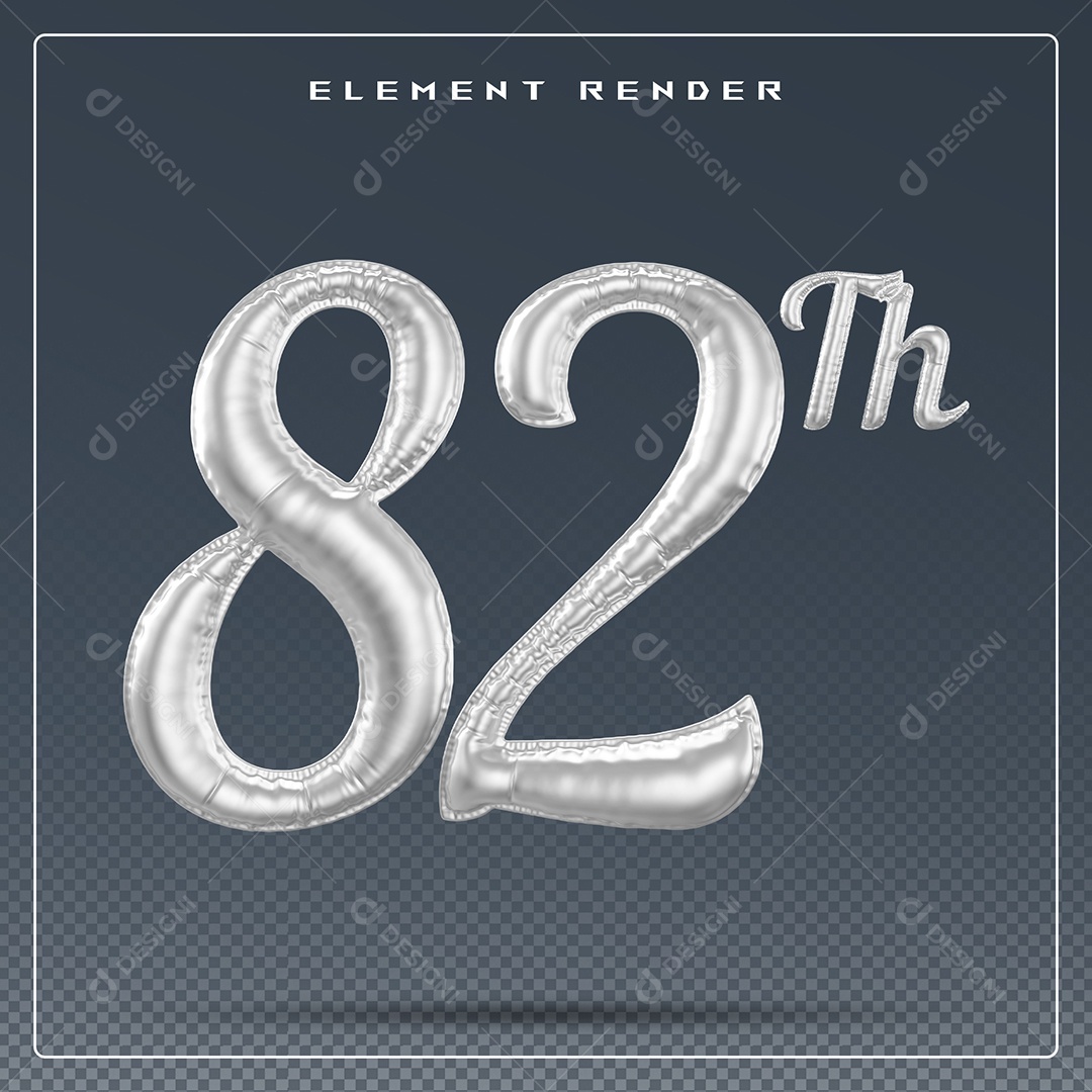Elemento 3D Número 82 Th Cinza para Composição PSD