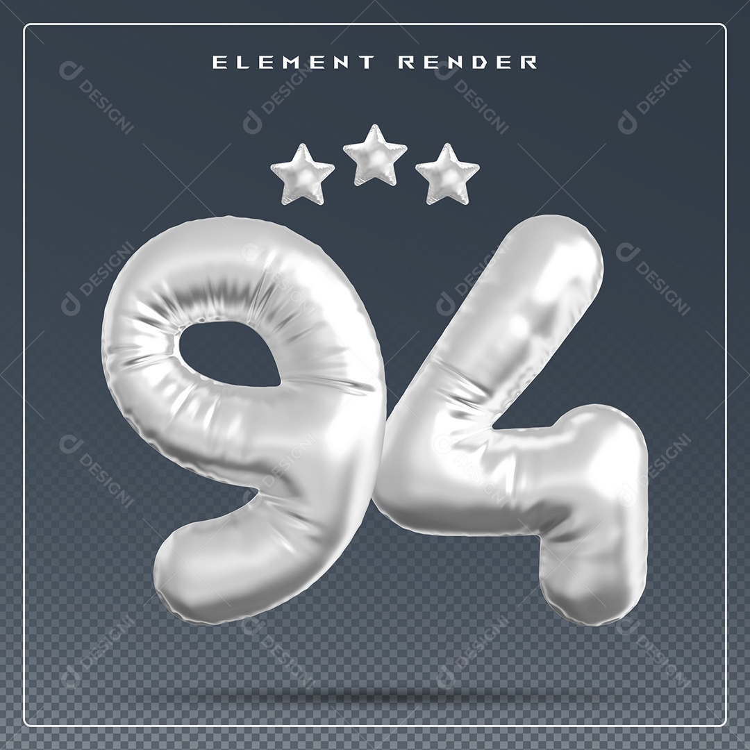 Elemento 3D Número 94 Cinza para Composição PSD