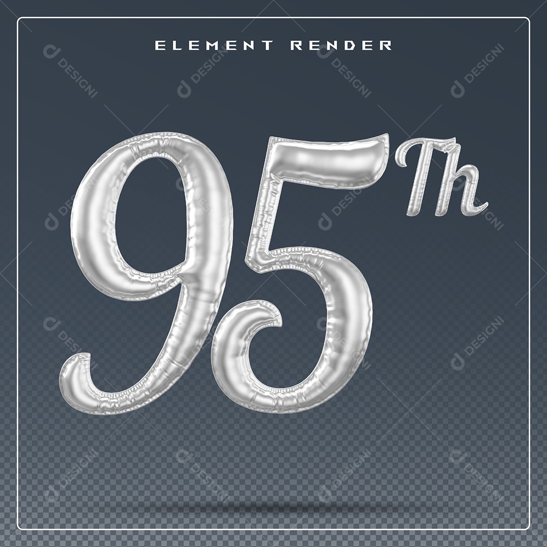 Elemento 3D Número 95 Th  Cinza para Composição PSD