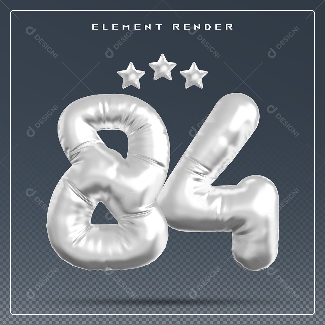 Elemento 3D Número 84 Cinza para Composição PSD
