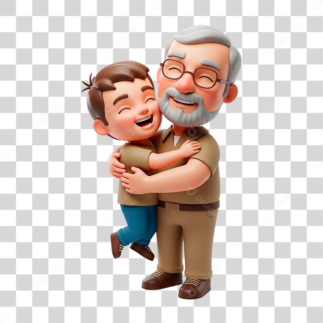Personagem Avô Abraçando seu Neto PNG Transparente