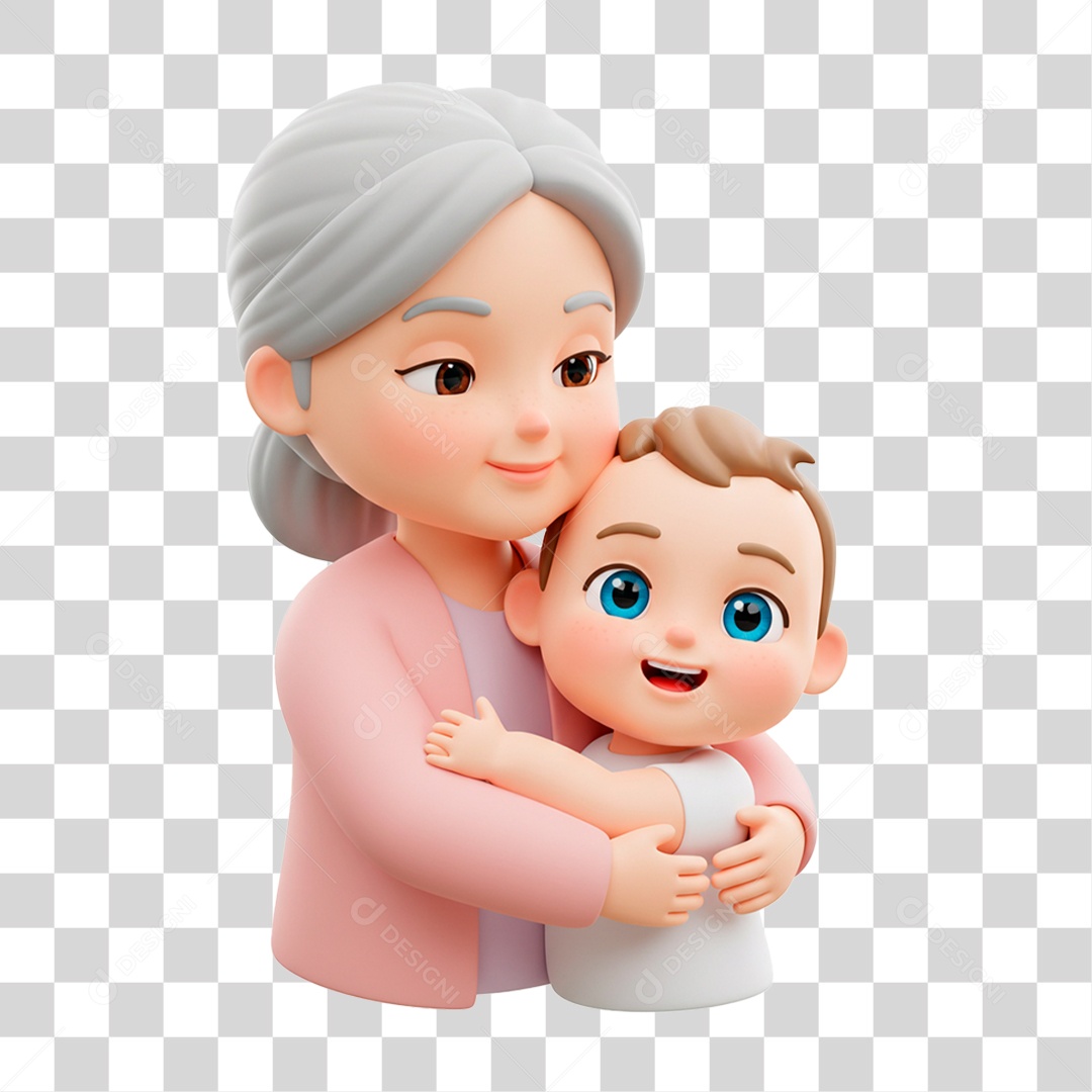 Personagem Avó Abraçando seu Neto PNG Transparente