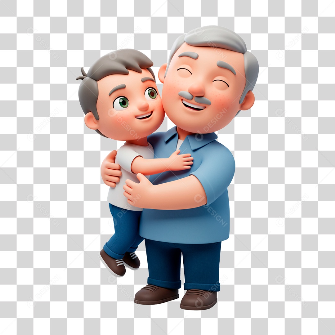 Personagem Avô Abraçando seu Neto PNG Transparente