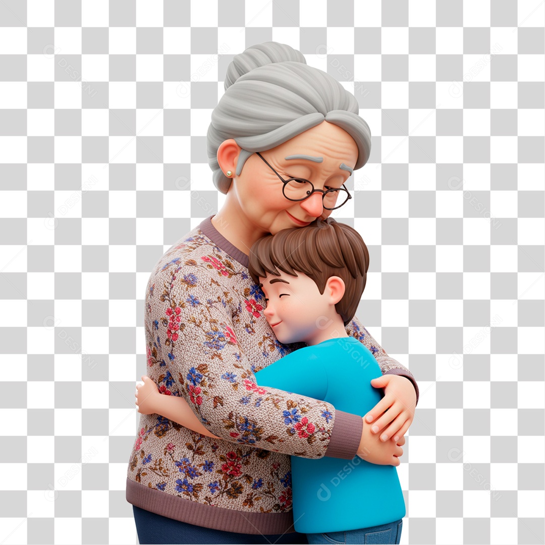 Personagem Avó Abraçando seu Neto PNG Transparente
