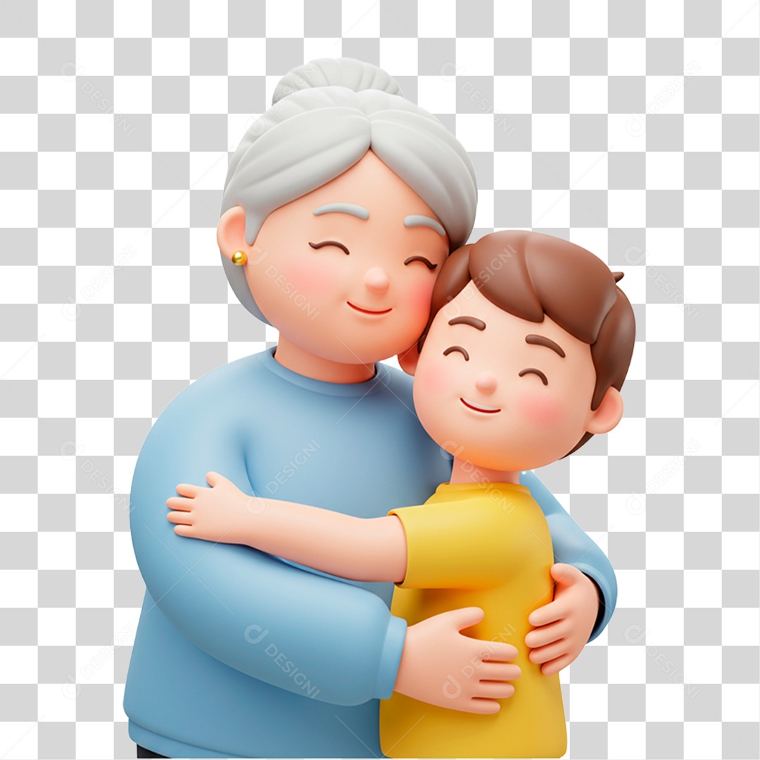 Personagem Avó Abraçando seu Neto PNG Transparente