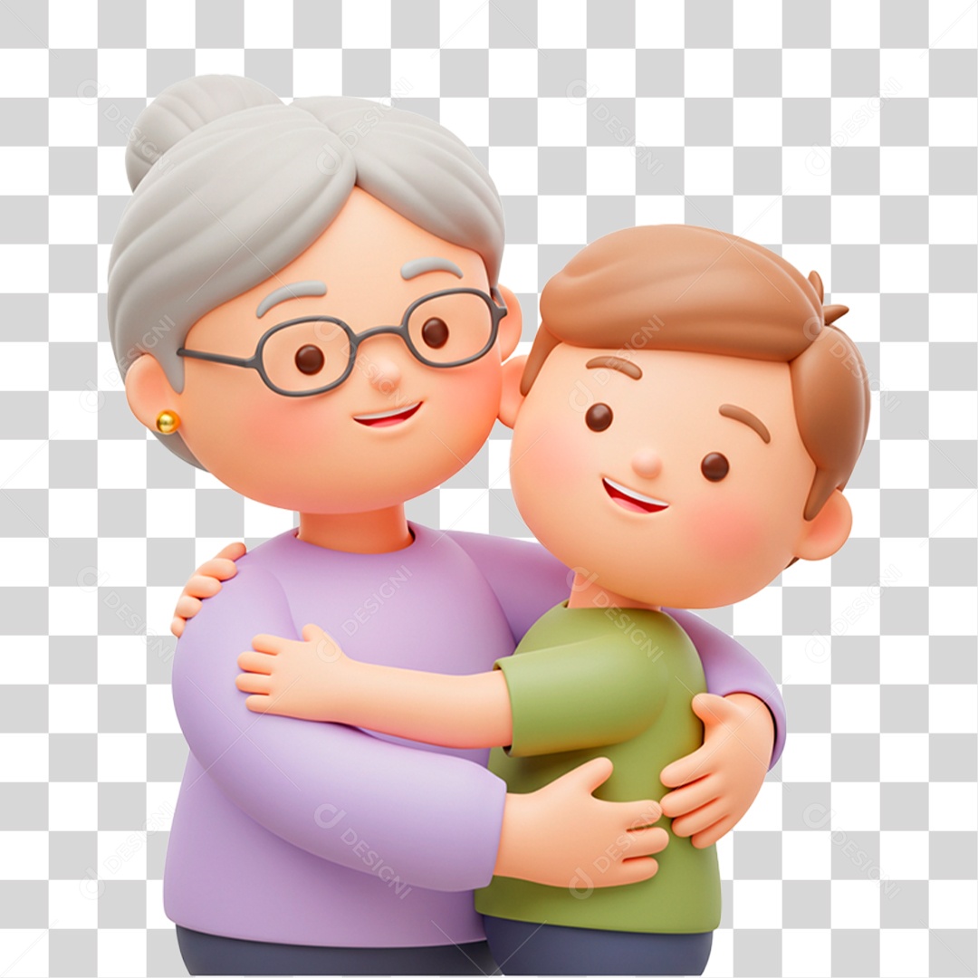 Personagem Avó Abraçando seu Neto PNG Transparente