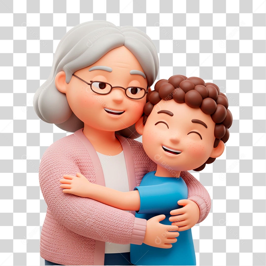 Personagem Avó Abraçando seu Neto PNG Transparente