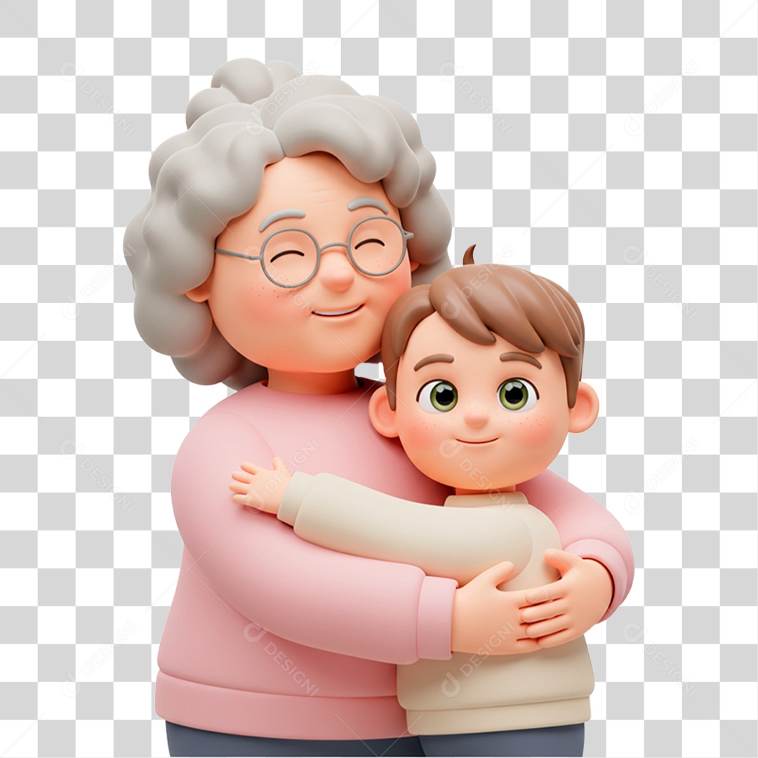 Personagem Avó Abraçando seu Neto PNG Transparente
