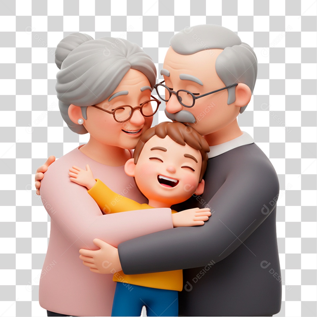 Personagem Avós Abraçando seu Neto PNG Transparente