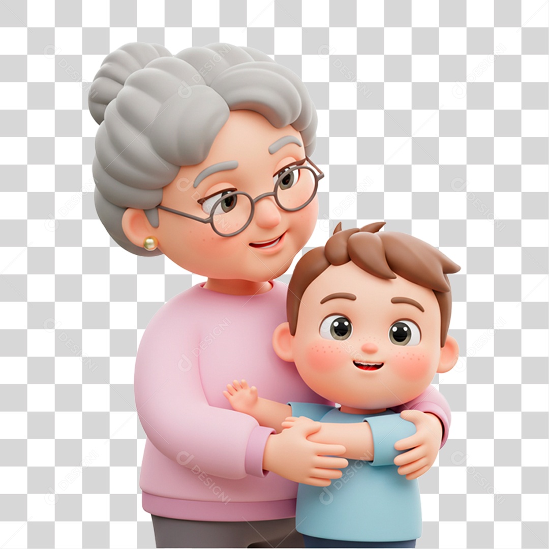 Personagem Avó Abraçando seu Neto PNG Transparente