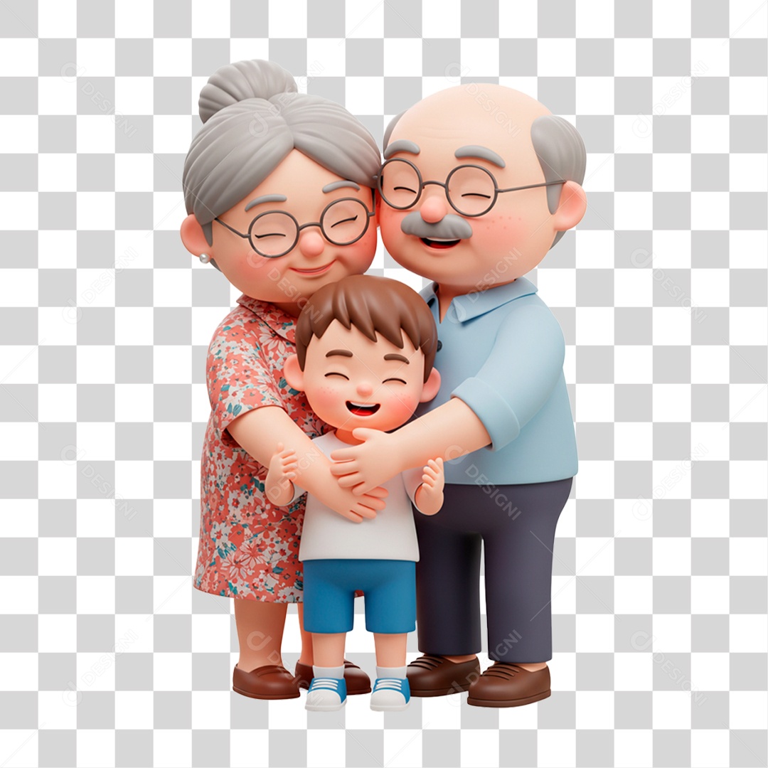 Personagem Avós Abraçando seu Neto PNG Transparente