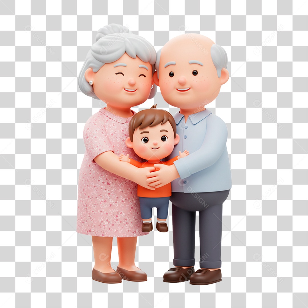 Personagem Avós Abraçando seu Neto PNG Transparente