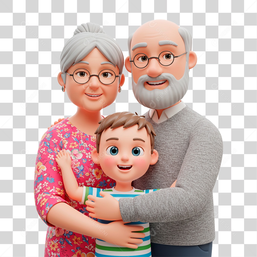 Personagem Avós Abraçando seu Neto PNG Transparente