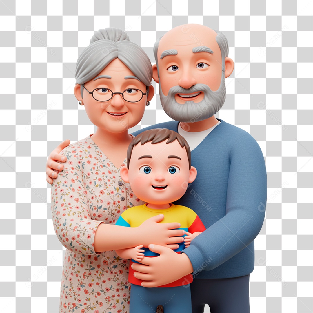 Personagem Avós Abraçando seu Neto PNG Transparente