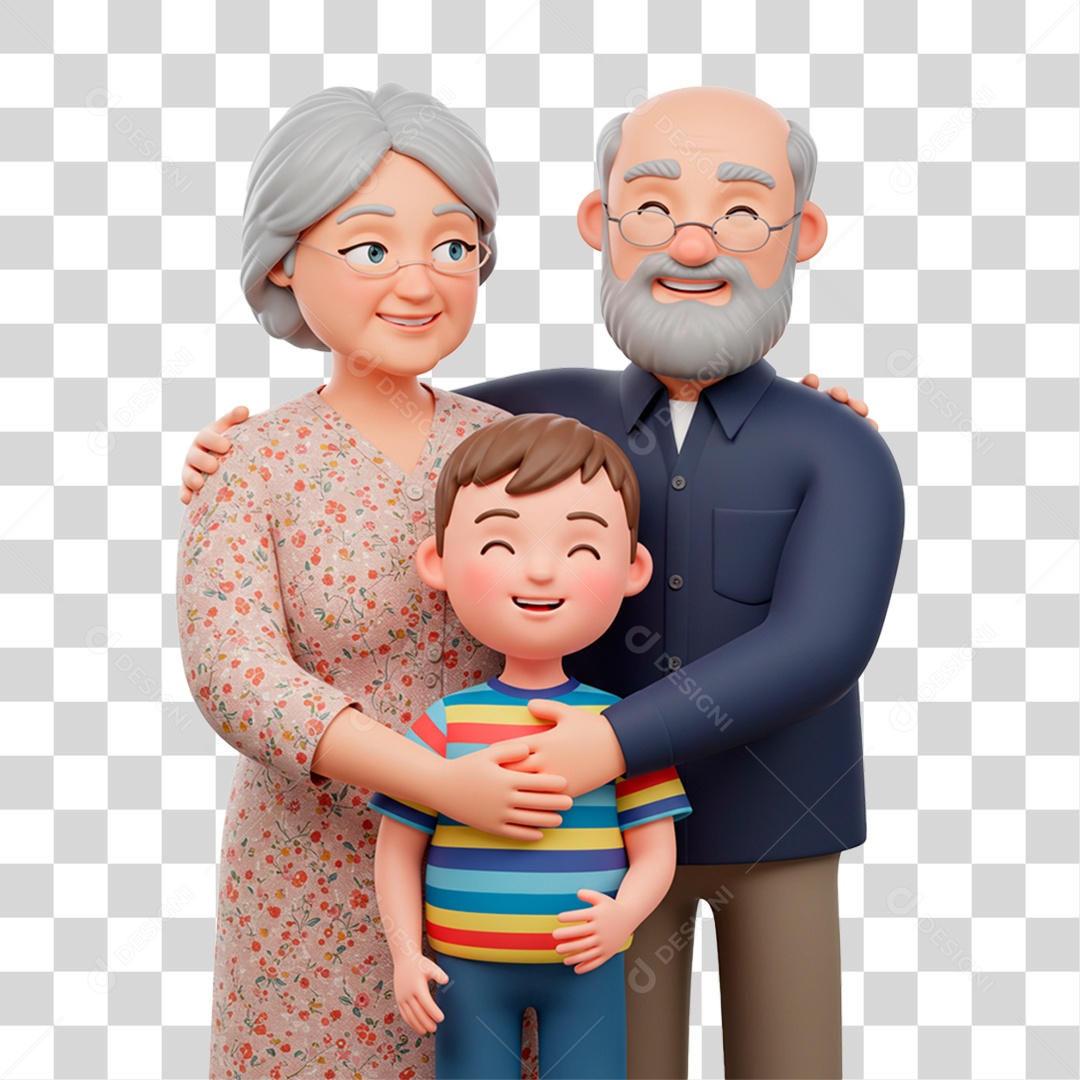 Personagem Avós Abraçando seu Neto PNG Transparente