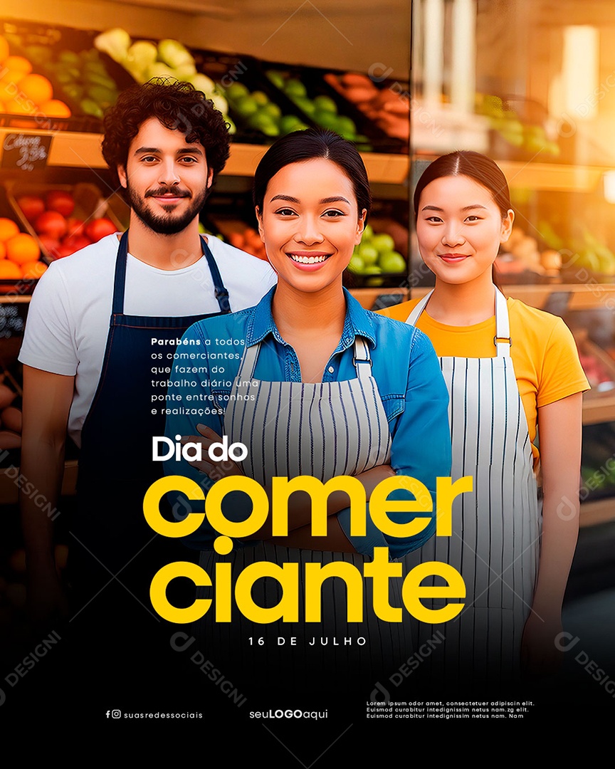 Feliz Dia do Comerciante 16 De Julho Social Media PSD Editável