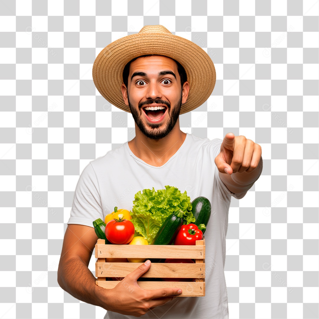 Homem Segurando Cesta de Verdura PNG Transparente