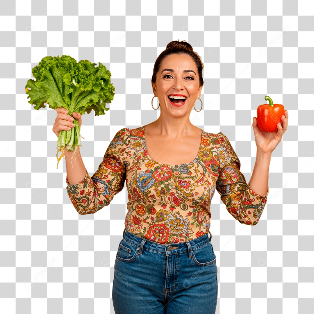 Mulher Segurando Verdura PNG Transparente
