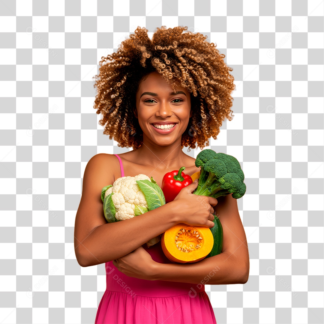 Mulher Segurando Vegetais PNG Transparente