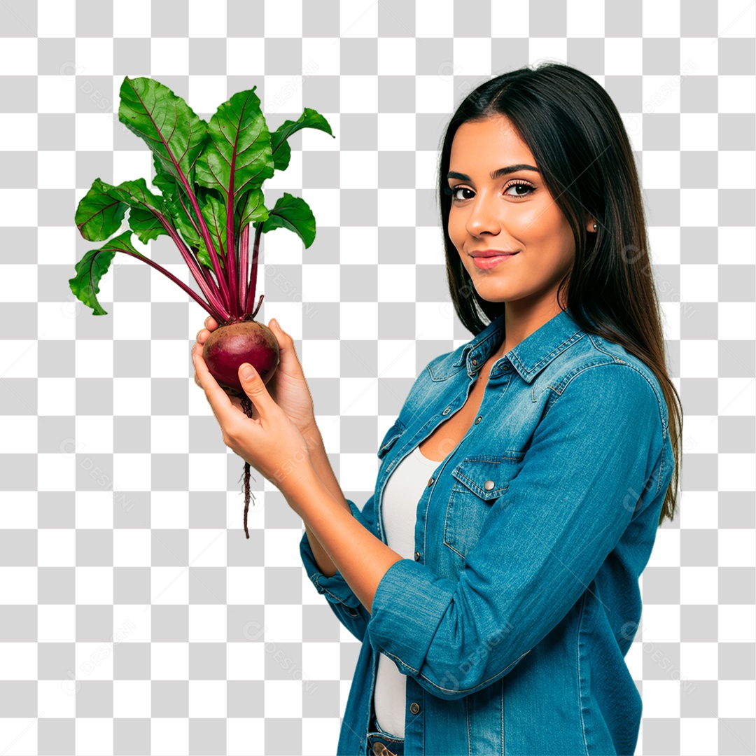 Mulher Segurando Beterraba PNG Transparente