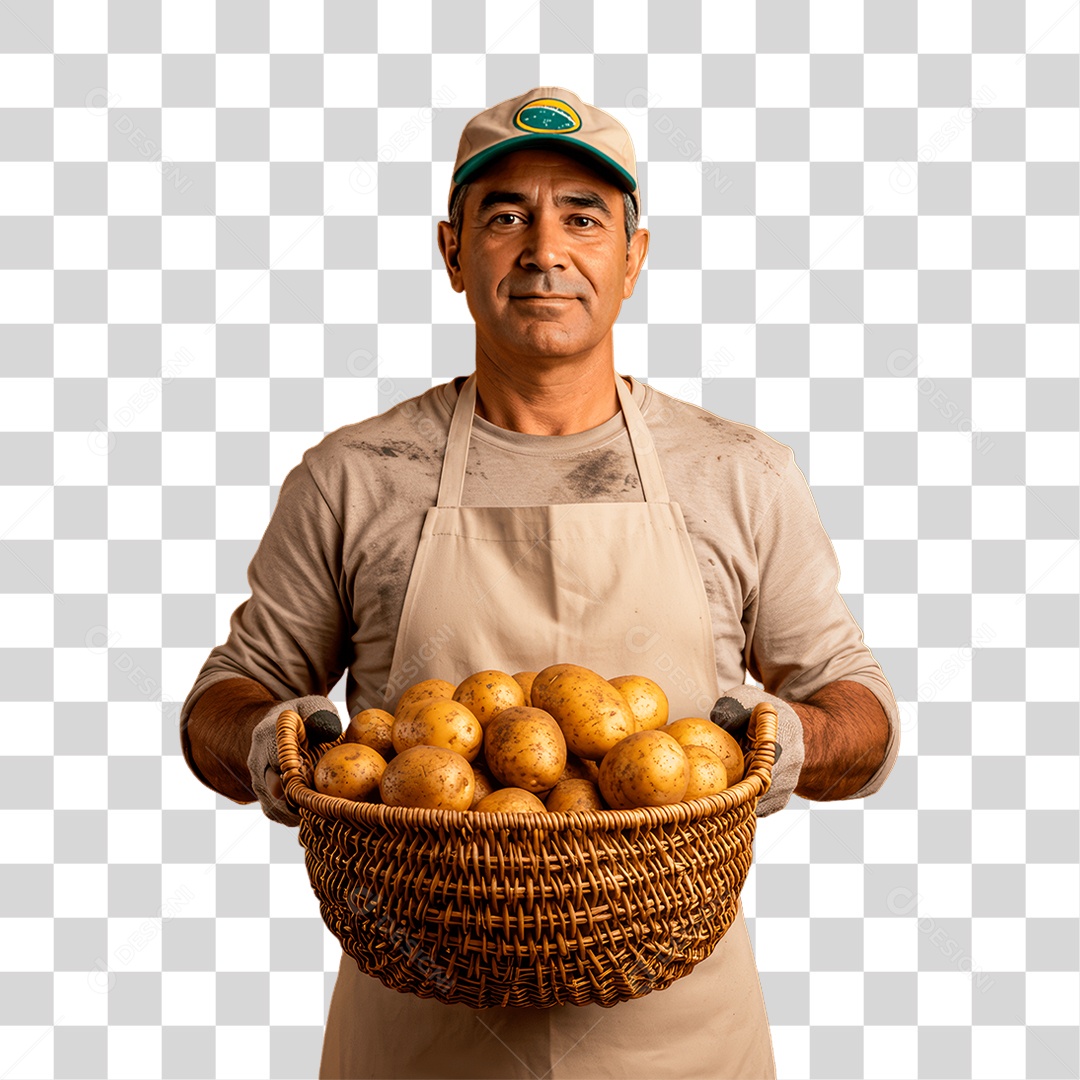 Homem Segurando Cesta de Batatas PNG Transparente