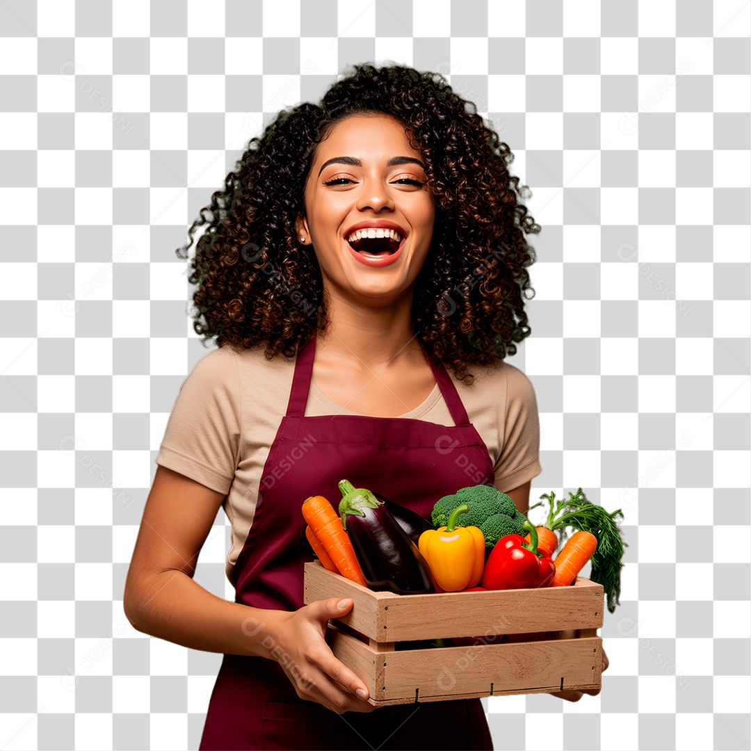Mulher Segurando Cesta de Verdura PNG Transparente