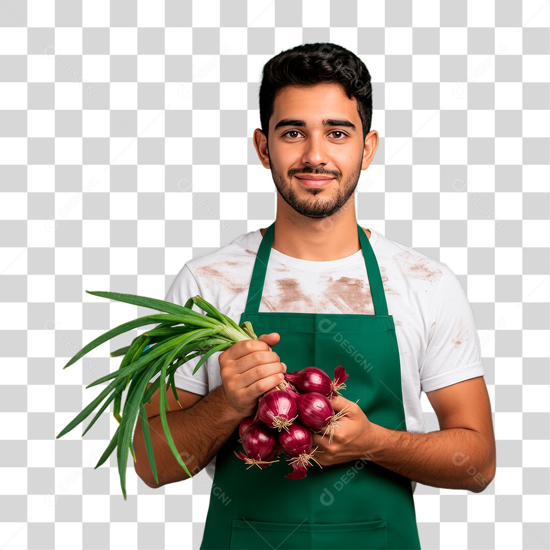 Homem Segurando Cebolas Roxas PNG Transparente