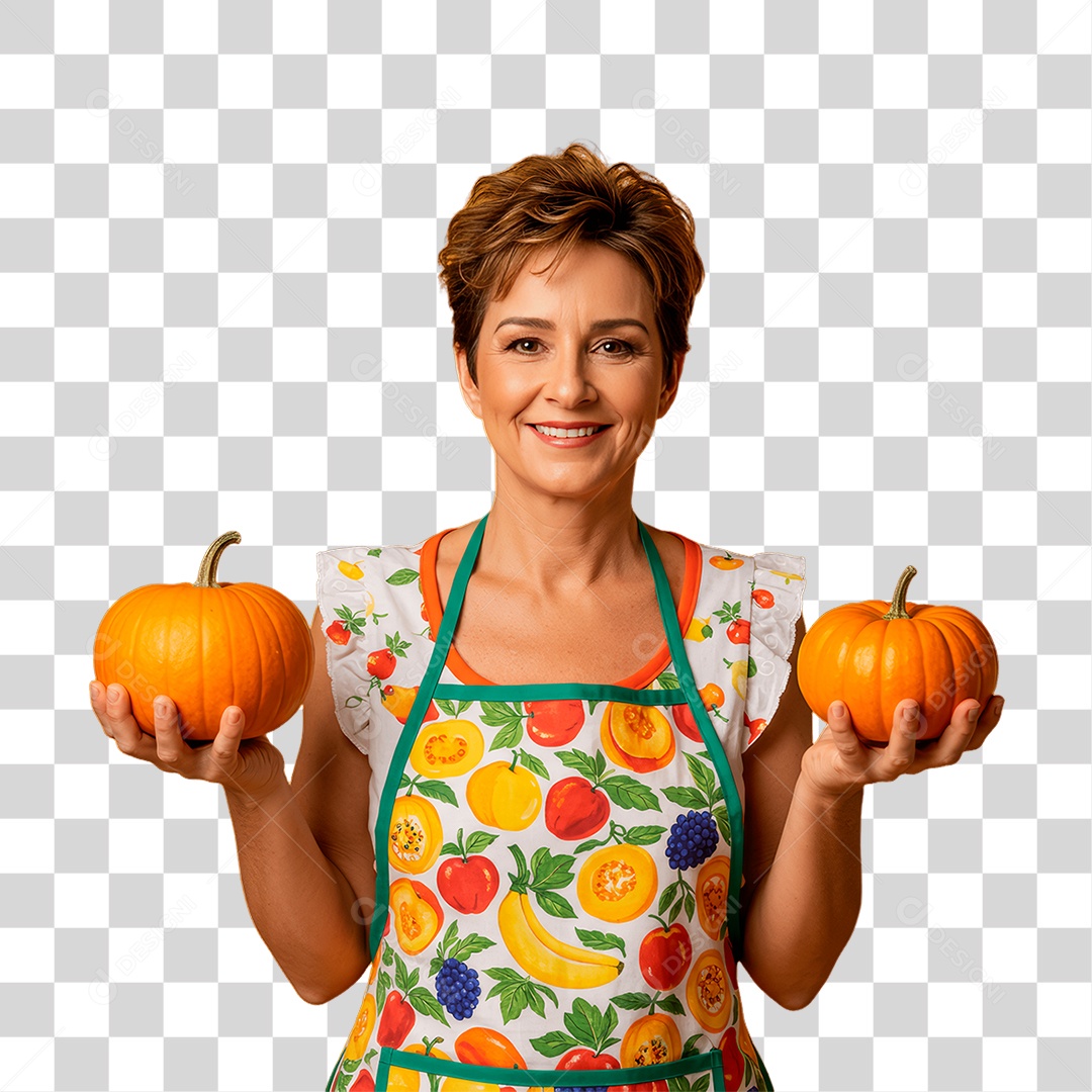 Mulher Segurando Abóboras PNG Transparente