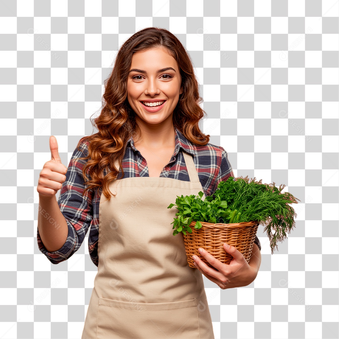 Agricultora Segurando Cesta de Verdura PNG Transparente
