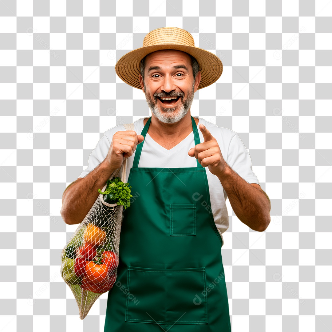 Homem Segurando Sacola de Verduras PNG Transparente